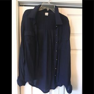 Navy blue dress button up shirt.